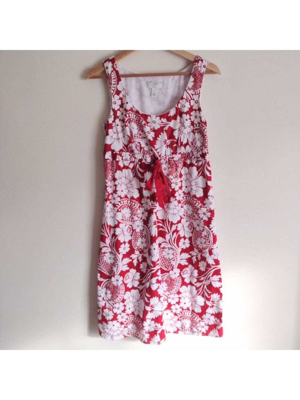 LOFT Hawaiian Print Red Dress 6P Lightweight Cotton Tropical Sundress